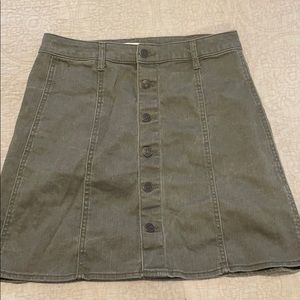 Army green denim button front skirt